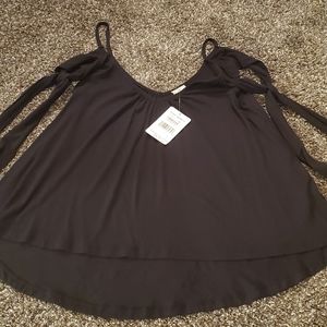 NWT Free People black cold shoulder/tie top